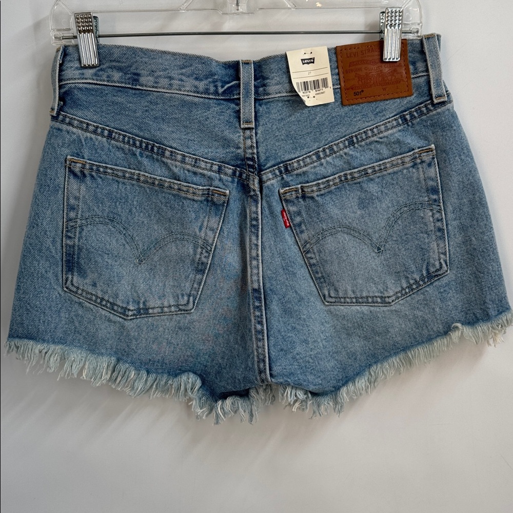Levi's 501 Distressed Denim Shorts High Waist Raw Hem Cotton Size 27 - Picture 8 of 13